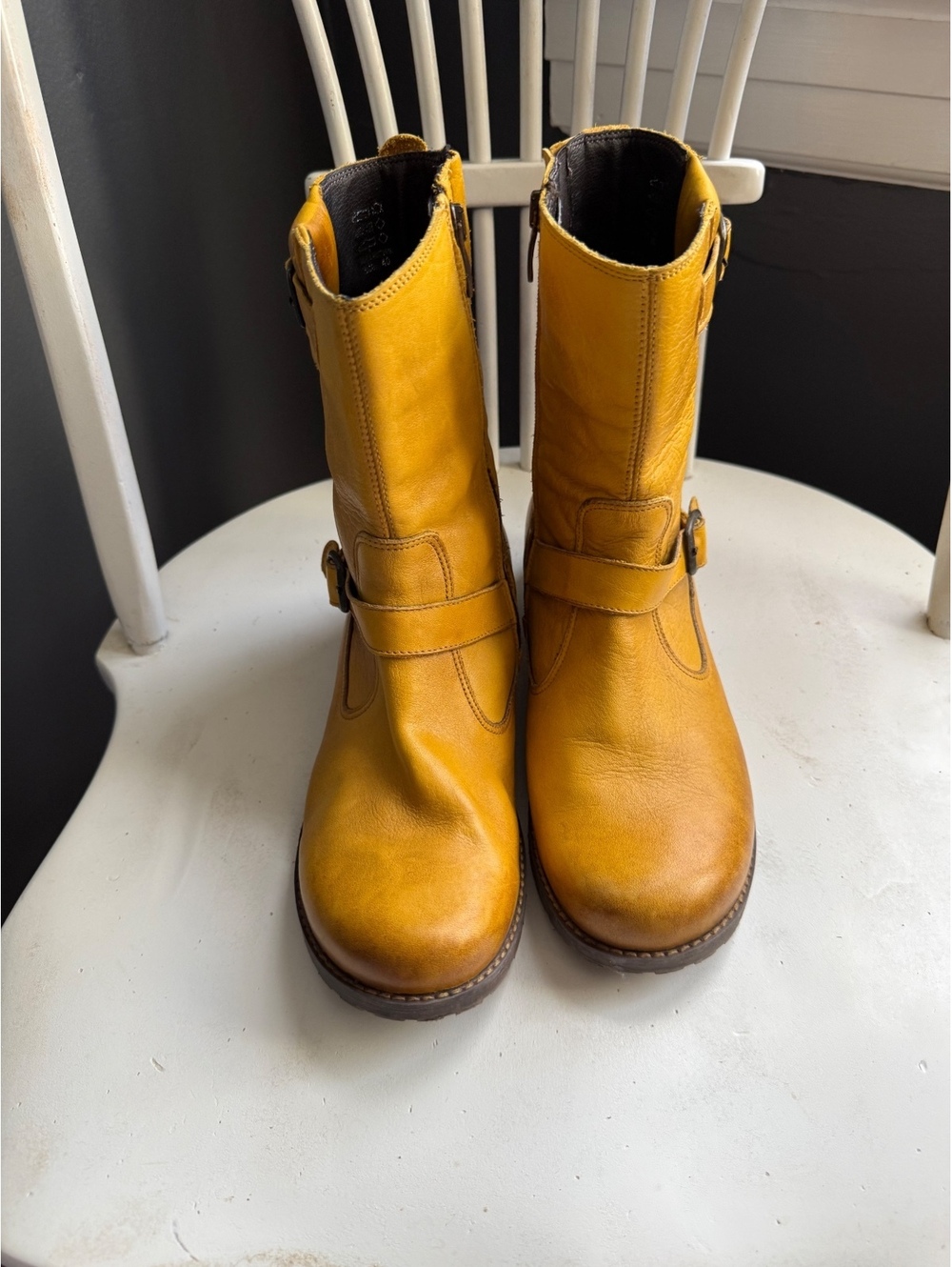 Jafa Mustard Yellow Leather Mid-Calf Boots Size 40